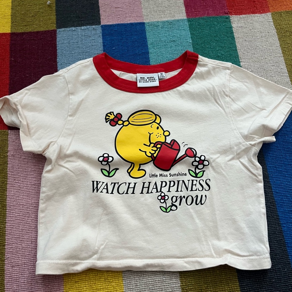 Little Miss White Tee with Red Trim and Yellow Character